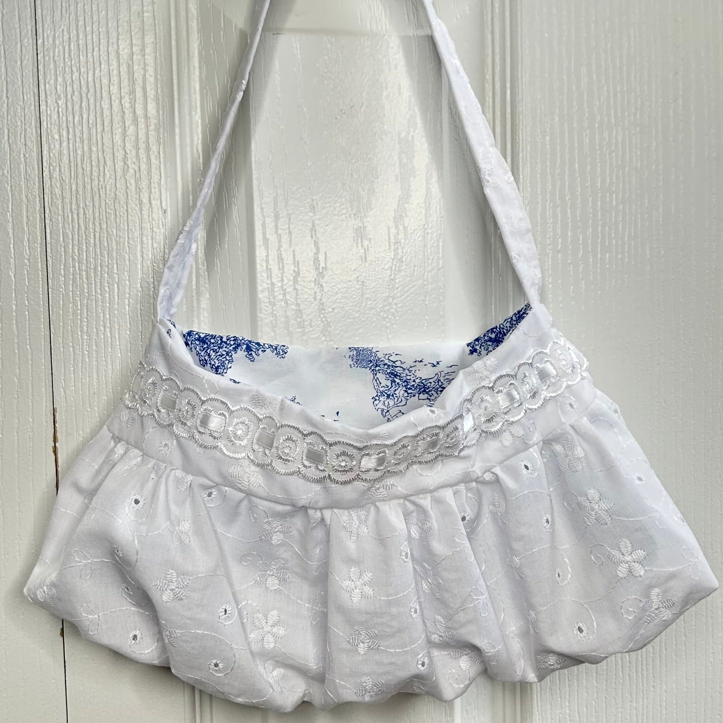 cotton “babydoll” bag white embroidered & toile de jouy