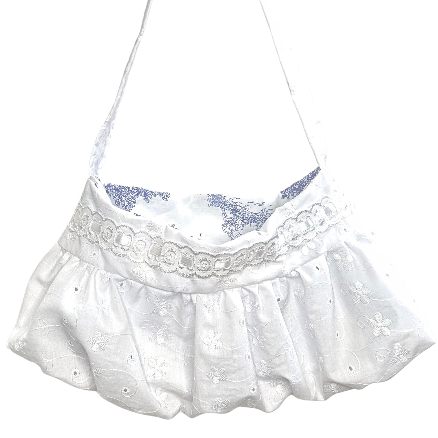 cotton “babydoll” bag white embroidered & toile de jouy